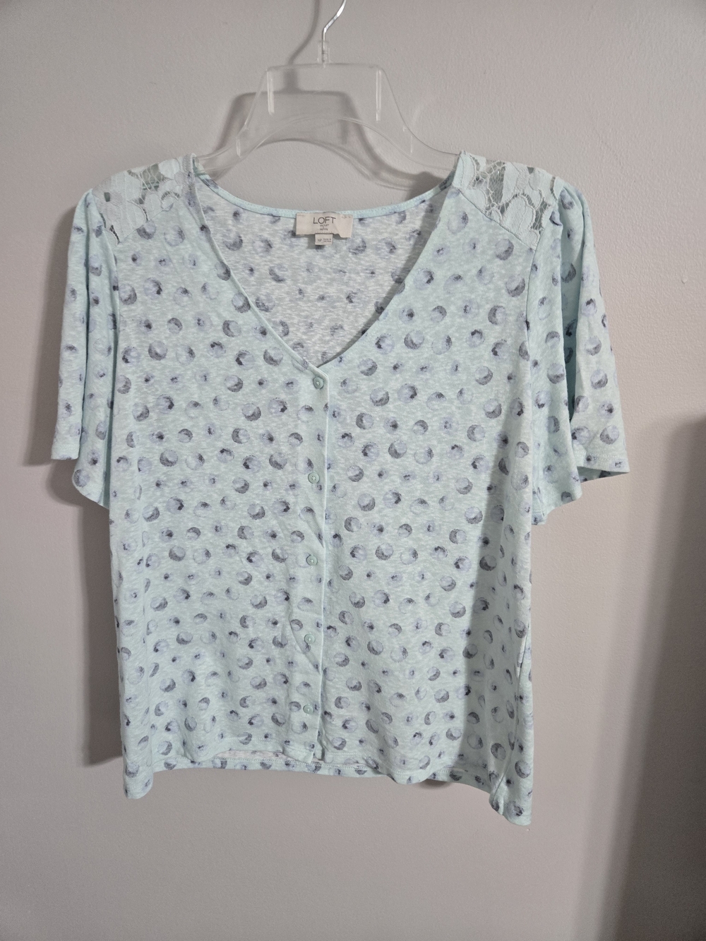 LOFT Light Blue Button-Front Short Sleeve Top